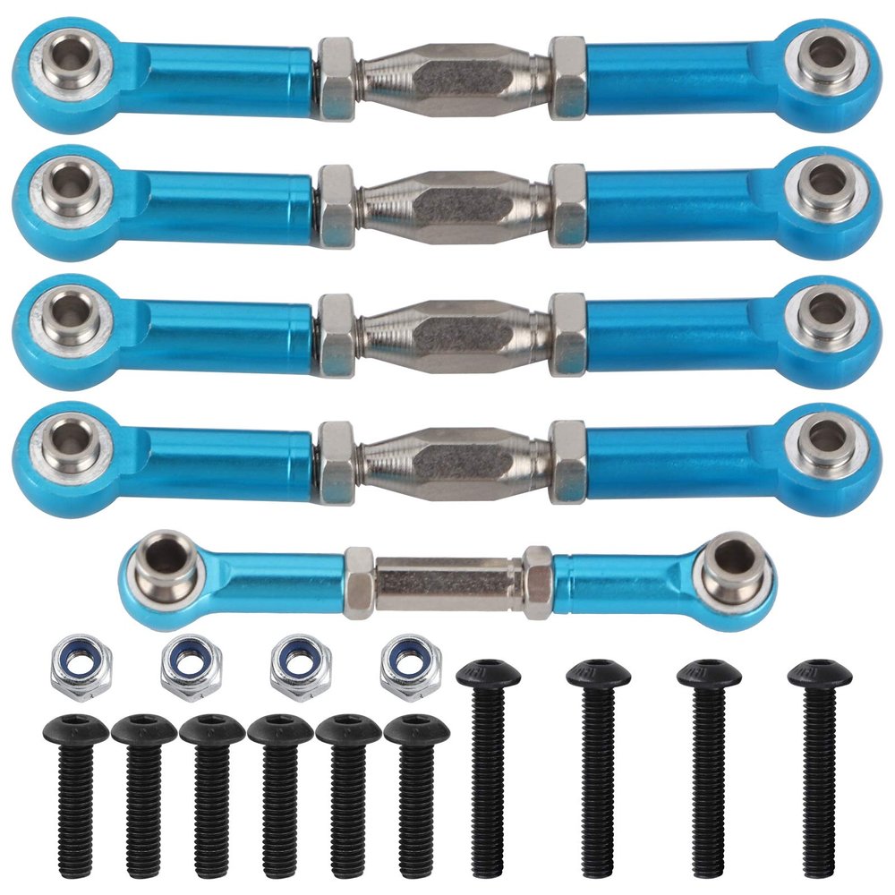 5pcs Aluminum Alloy Tie Rod Set for 1/10 XTE RC Car, Durable RC Steering Linkage Replacement Parts with Screws, Precision Fit for 1/10 Scale Remote Control Vehicle (Blue)
