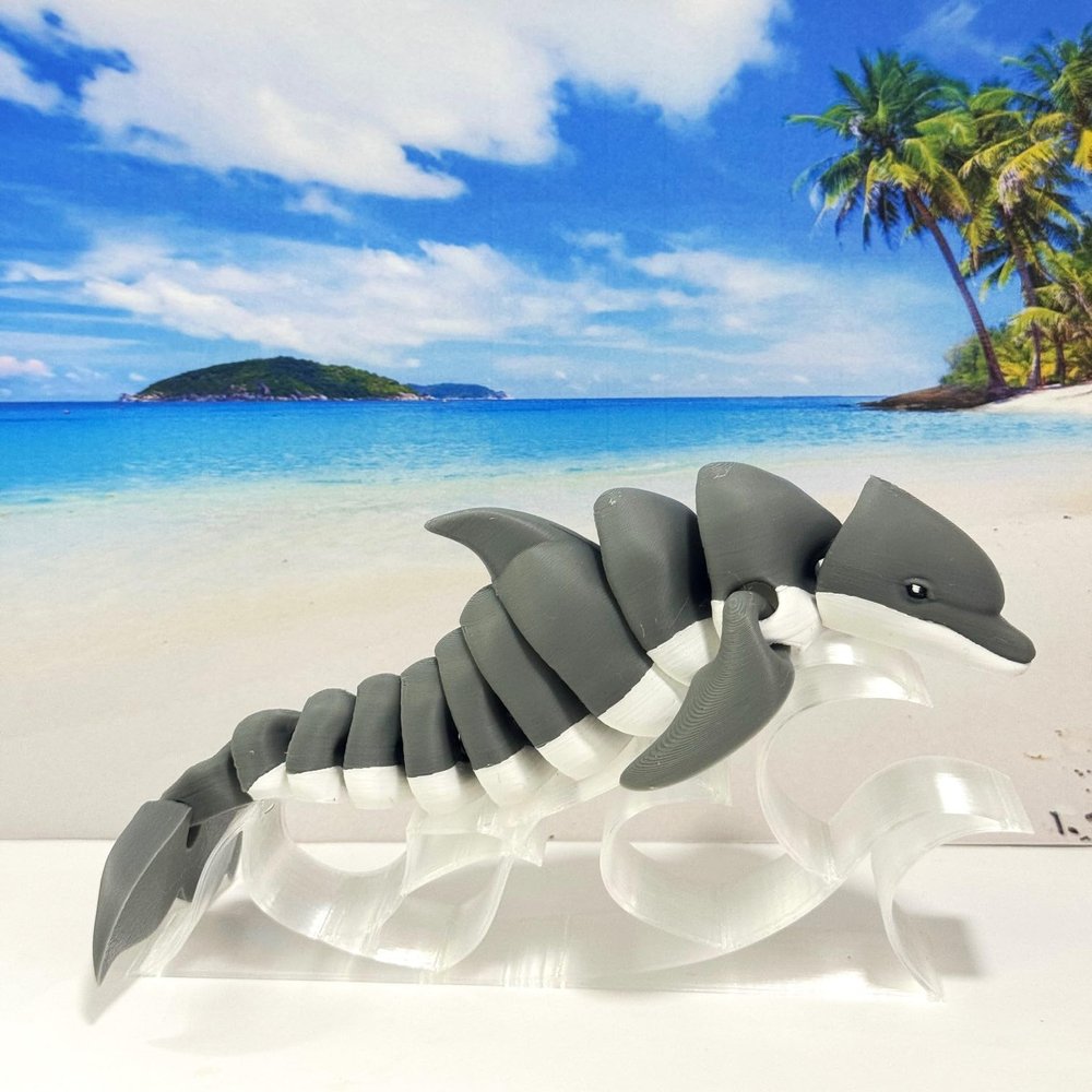 Articulated Dolphin, 6.5" 3D Printed Full Articulated Fidget Toys, Sea Animal Desk Decor , Stress Relief Fidget Toy - AD001-Gray-L