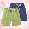 2 Pack Boys Cotton Linen Shorts Summer Casual Baggy Elastic Knee Length Bermuda Short Pants Kids Teen Drawstring High Waist Quick Dry Shorts Toddler Breathable Beach Pant,Black, Size 2-4 Years view 2