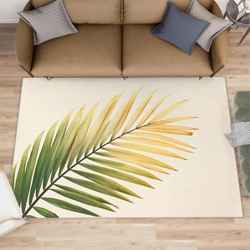 Palm Leaf Rug for Kids Room, Natural Leaves Rug 5x6, Tropical Plants Bedroom Rugs Washable & Non Slip Carpet for Home Decor