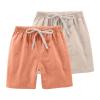 2 Pack Boys Cotton Linen Shorts Summer Casual Drawstring Knee Length Bermuda Shorts Kids Teen High Waist Elastic Baggy Quick Dry Short Pants Toddler Breathable Beach Pants,A, Size 2-3 Years view 1