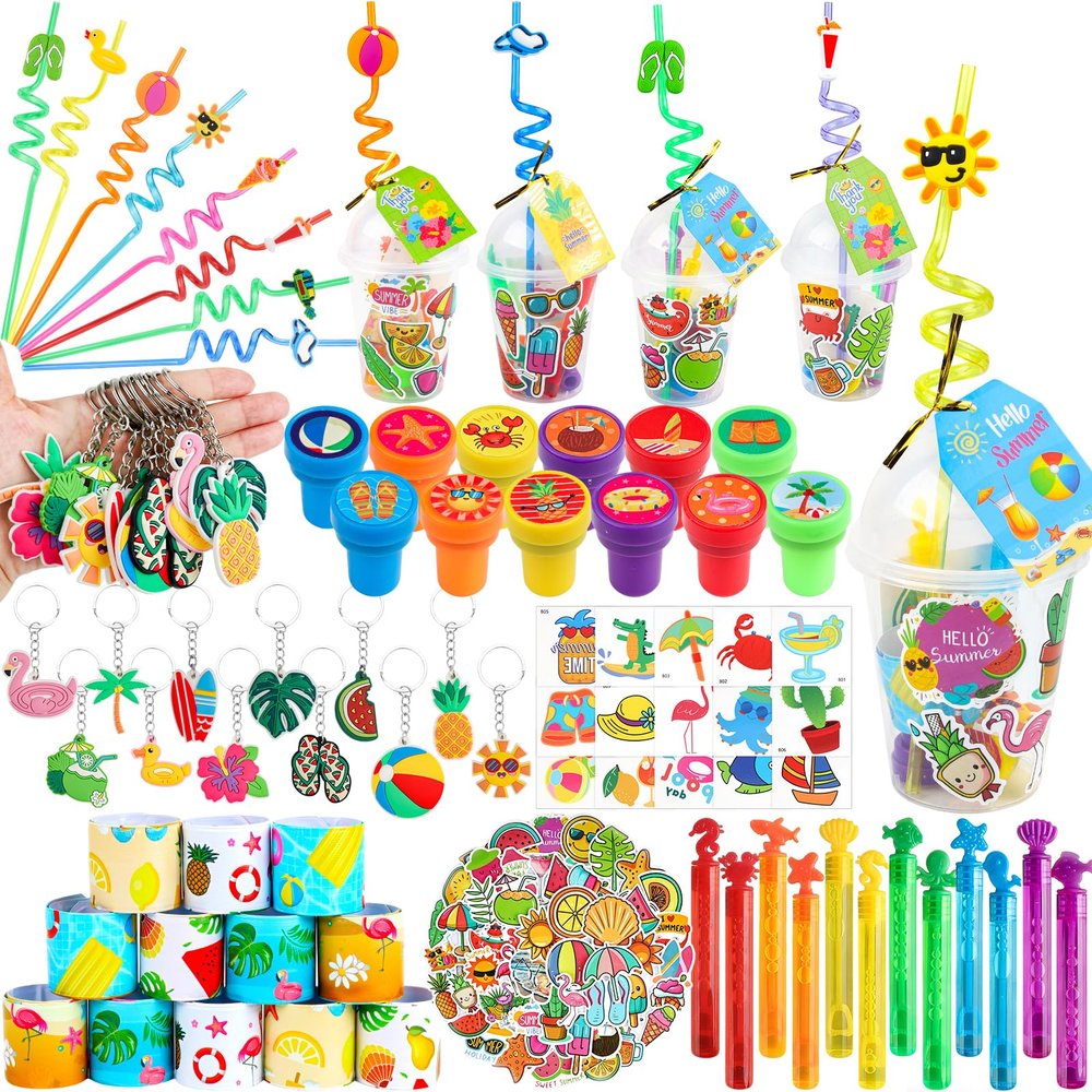 12 Pack Pool Beach Birthday Party Favors with Cups Summer Silly Straws Bulk