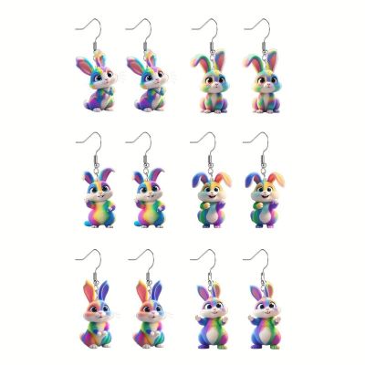 Cartoon Rainbow Rabbit Acrylic Earrings
