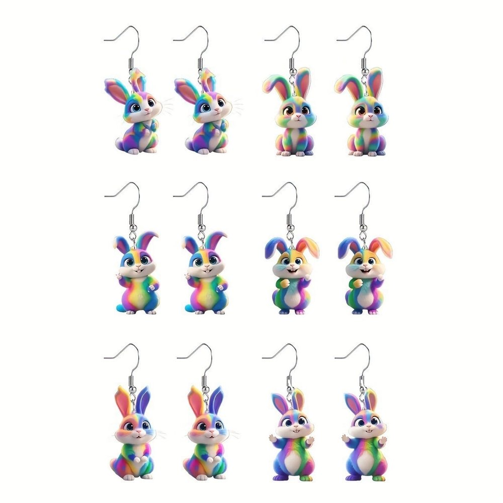 Cartoon Rainbow Rabbit Acrylic Earrings