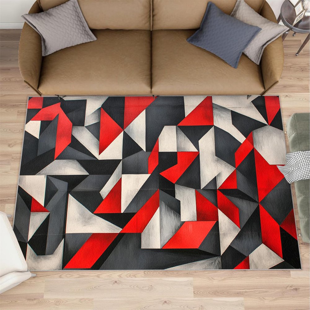 Abstract Rug for Kids Room, Geometry Rug 5x6, Modern Geometry Bedroom Rugs Washable & Non Slip Carpet for Home Decor