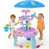 Handwell Water Table for Toddlers, 3-Tier Sand and Water Table with Umbrella & Water Toy Accessories, Rain Shower Splash Pond Water Toy, Kids Activity Sensory Playset, Summer Outdoor Toys for Girl Boy view 1