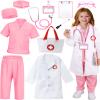 Wuclad 12 PCS Doctor Costume for Kids Scrubs with White Lab Coat/Nurse Costume for Kids Set,Career Day Costume for Boys Girls (Pink, 3-4 Years) view 1