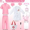 Wuclad 12 PCS Doctor Costume for Kids Scrubs with White Lab Coat/Nurse Costume for Kids Set,Career Day Costume for Boys Girls (Pink, 3-4 Years) view 2