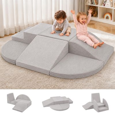 6-Piece Kids Climbing Foam Blocks, Baby Foam Climbing Blocks, Corduroy Non-Slip Surface, Soft Toddler Play Equipment for Active Climbing & Building, Indoor Gross Motor Skill Development, Grey