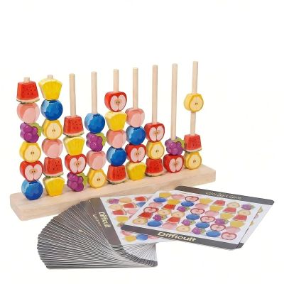 Color Stack Game for Kid,Color Stack Challenge Game with 30 Challenge Cards,Color Matching Stacking Puzzle Game,Family Game Night (Fruit+30 Cards)