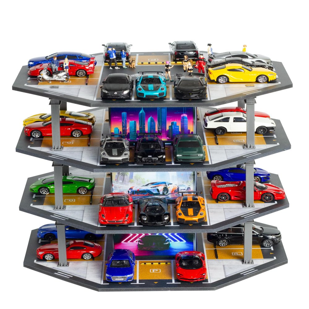 1/64 Scale Diecast Display Case with Octagonal Car Garage Diorama