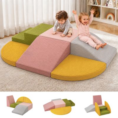 Lanabuna 6-Piece Kids Climbing Foam Blocks, Baby Foam Climbing Blocks, Corduroy Non-Slip Surface, Soft Toddler Play Equipment for Active Climbing & Building, Motor Skill Development, Macaron Colors