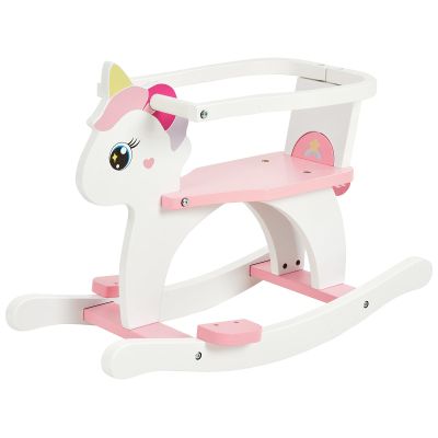 FUNLIO Wooden Unicorn Baby Rocking Horse Ages 0.5-3, Cute Baby Rocking Horse with Removable Fence & Backrest, Easy to Assemble Toddler Wooden Rocking Horse, CPC & CE Certified - Pink