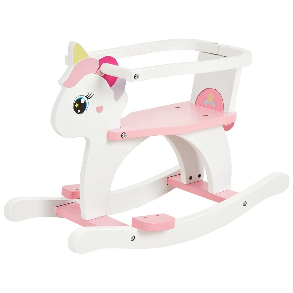 FUNLIO Wooden Unicorn Baby Rocking Horse Ages 0.5-3, Cute Baby Rocking Horse with Removable Fence & Backrest, Easy to Assemble Toddler Wooden Rocking Horse, CPC & CE Certified - Pink