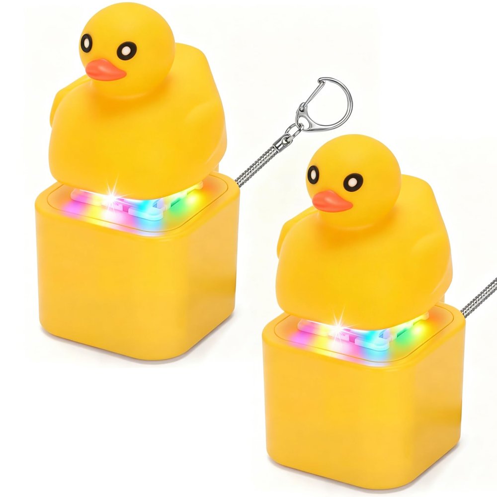 2PCS Duck Fidget Keychain Clicker Toy for Stress Relief & Travel & Fun