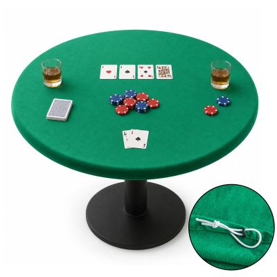 Conderyang Green 36 Inch Felt Card Game Tablecover Round 36in to 48in Tablecloth Poker Table Cover Elastic Table Mat Fitted Bridge Card Mahjong Dominoes and Casino Game Night Topper Cloth Protecto
