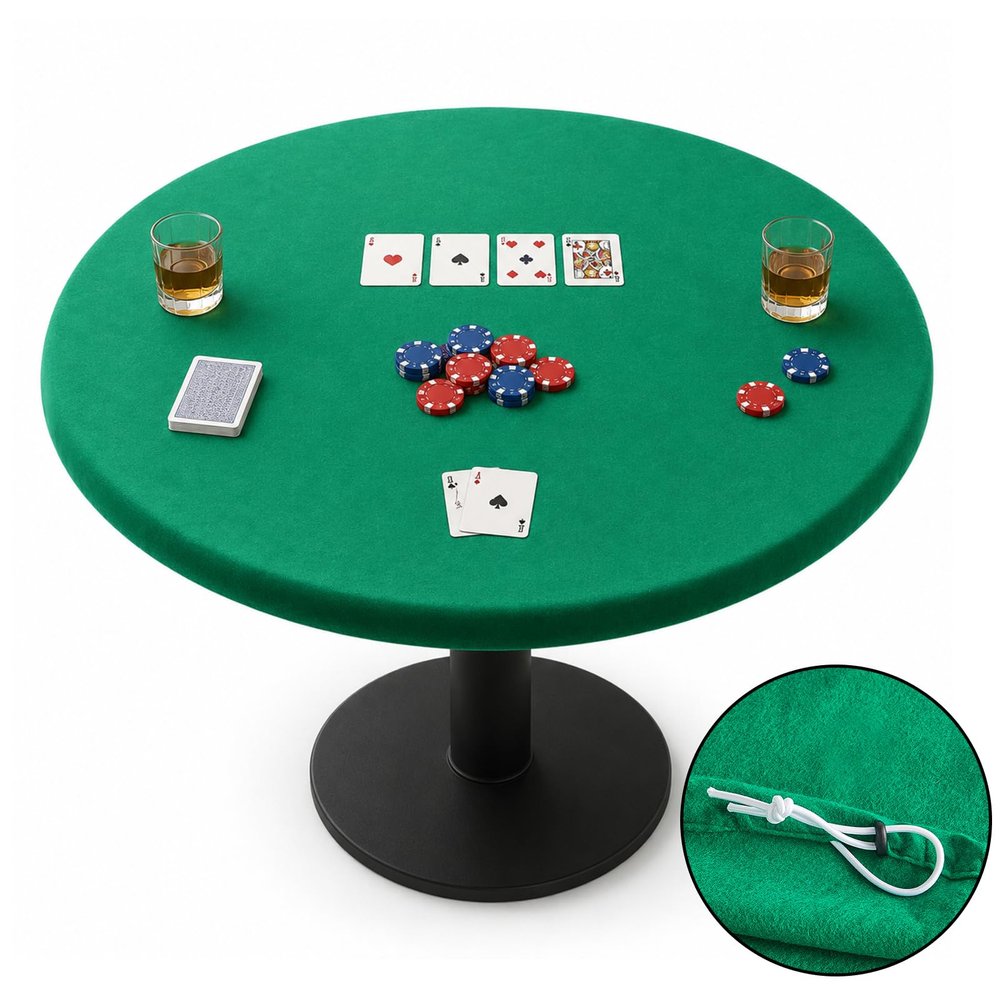 Conderyang Green 36 Inch Felt Card Game Tablecover Round 36in to 48in Tablecloth Poker Table Cover Elastic Table Mat Fitted Bridge Card Mahjong Dominoes and Casino Game Night Topper Cloth Protecto