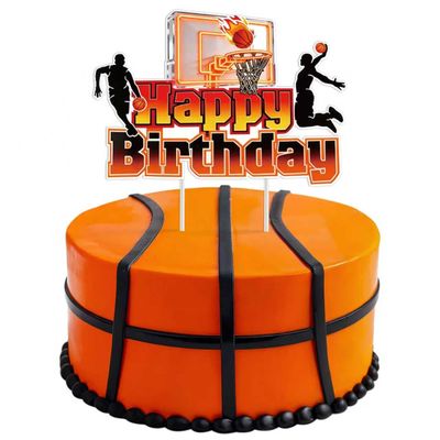 1 PCS Basketball Happy Birthday Cake Topper Sports Themed Cake Decorations for Boys Kids Birthday Party Game Night Supplies
