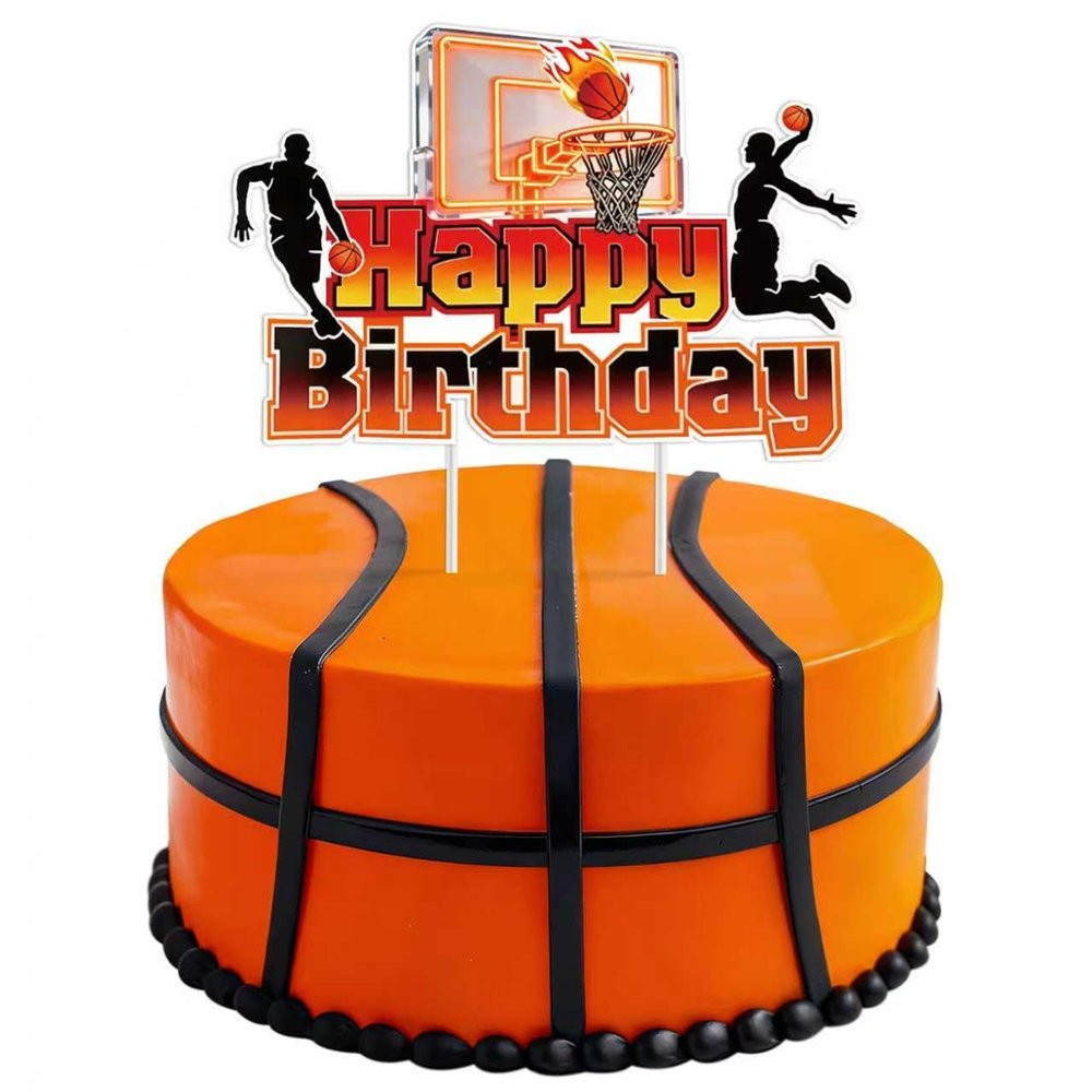 1 PCS Basketball Happy Birthday Cake Topper Sports Themed Cake Decorations for Boys Kids Birthday Party Game Night Supplies