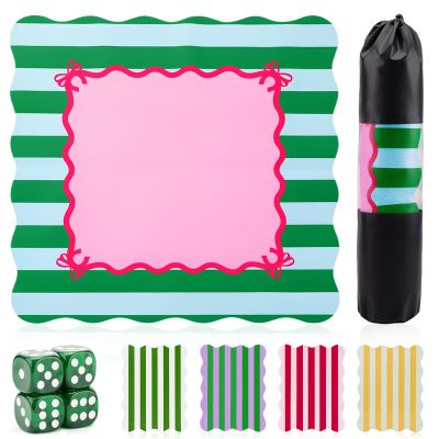31.5 in Scalloped Mahjong Mat with 1 Black Carrying Bag,4 Dice and 4 Mahjong Shuffle Cards,Anti-Slip, Noise-Reducing Travel Mahjong Mat for Table, Poker, Board Games, Dominoes, and Card Games