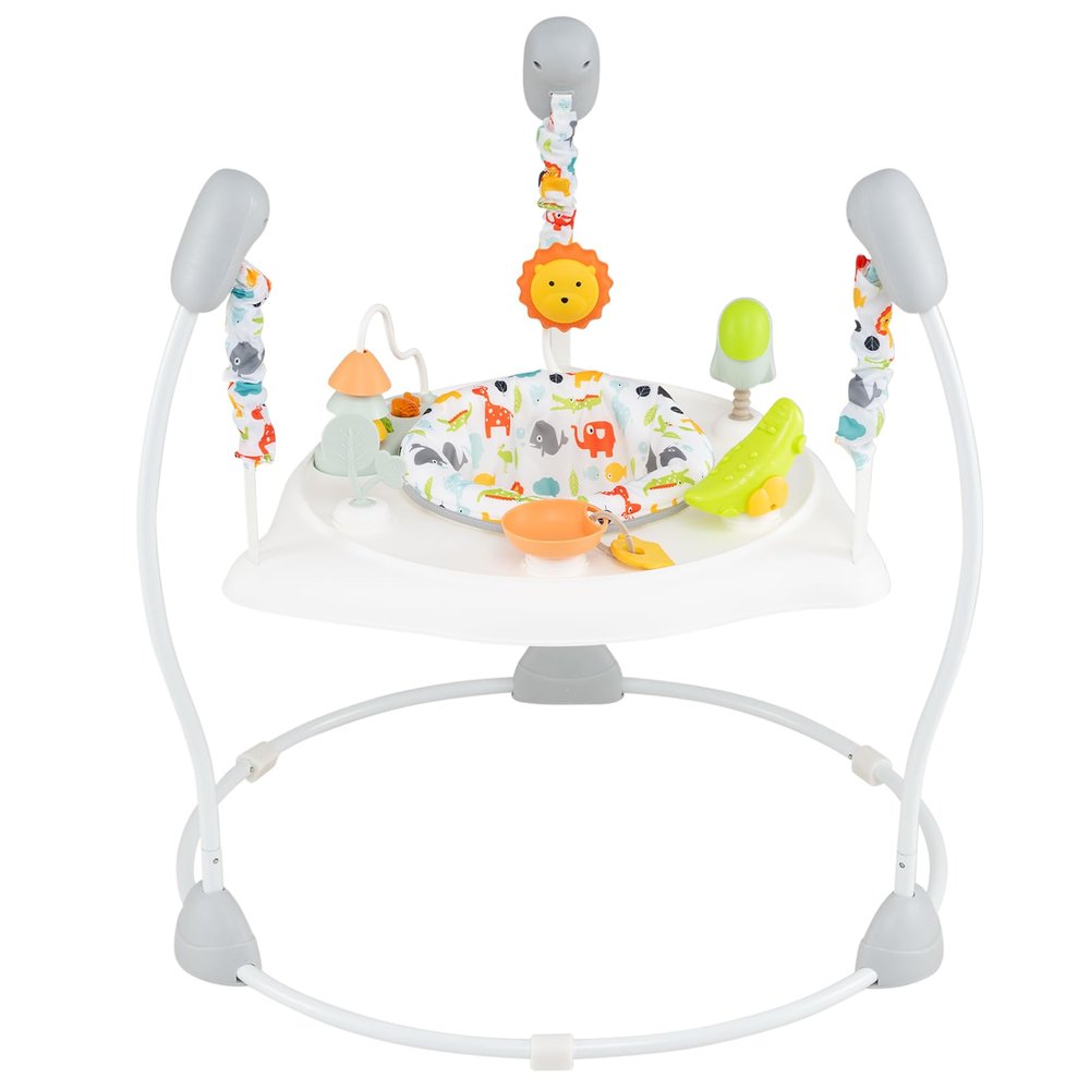 BABY JOY Baby Activity Center, Baby Jumpers and Bouncers with Music, 360 Rotating Seat, 3 Adjustable Heights, Montessori-Inspired Activity Center for Baby 7-15 Months (White)