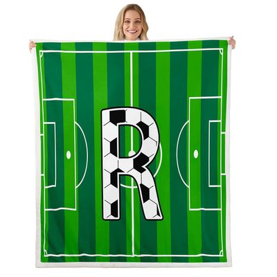 Erosebridal Boys Soccer Blanket Baby Size, 3D Football Playground Throw Blanket for Sofa Couch,Personalized Initial R Fleece Blankets Sports Games Sherpa Flannel