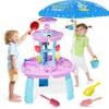 maysida 2026 Water Table Toys for Toddlers 1-3 3-5 with Umbrella, 3-Tier Kids Outdoor Water Tables Toy, Beach Summer Water Toy, Splash Sand Waters for Kids, Purple&Blue view 1