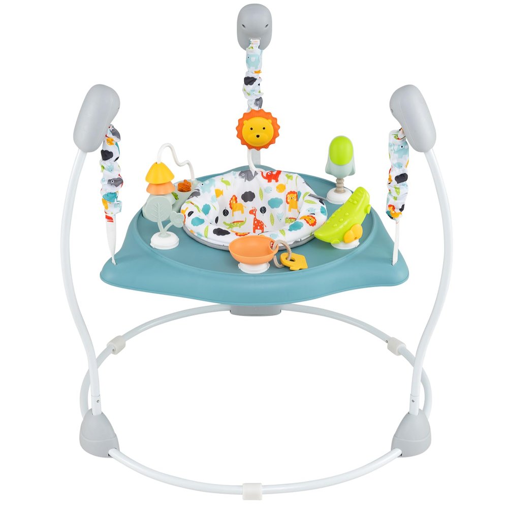 BABY JOY Baby Activity Center, Baby Jumpers and Bouncers with Music, 360 Rotating Seat, 3 Adjustable Heights, Montessori-Inspired Activity Center for Baby 7-15 Months (Baby Blue)