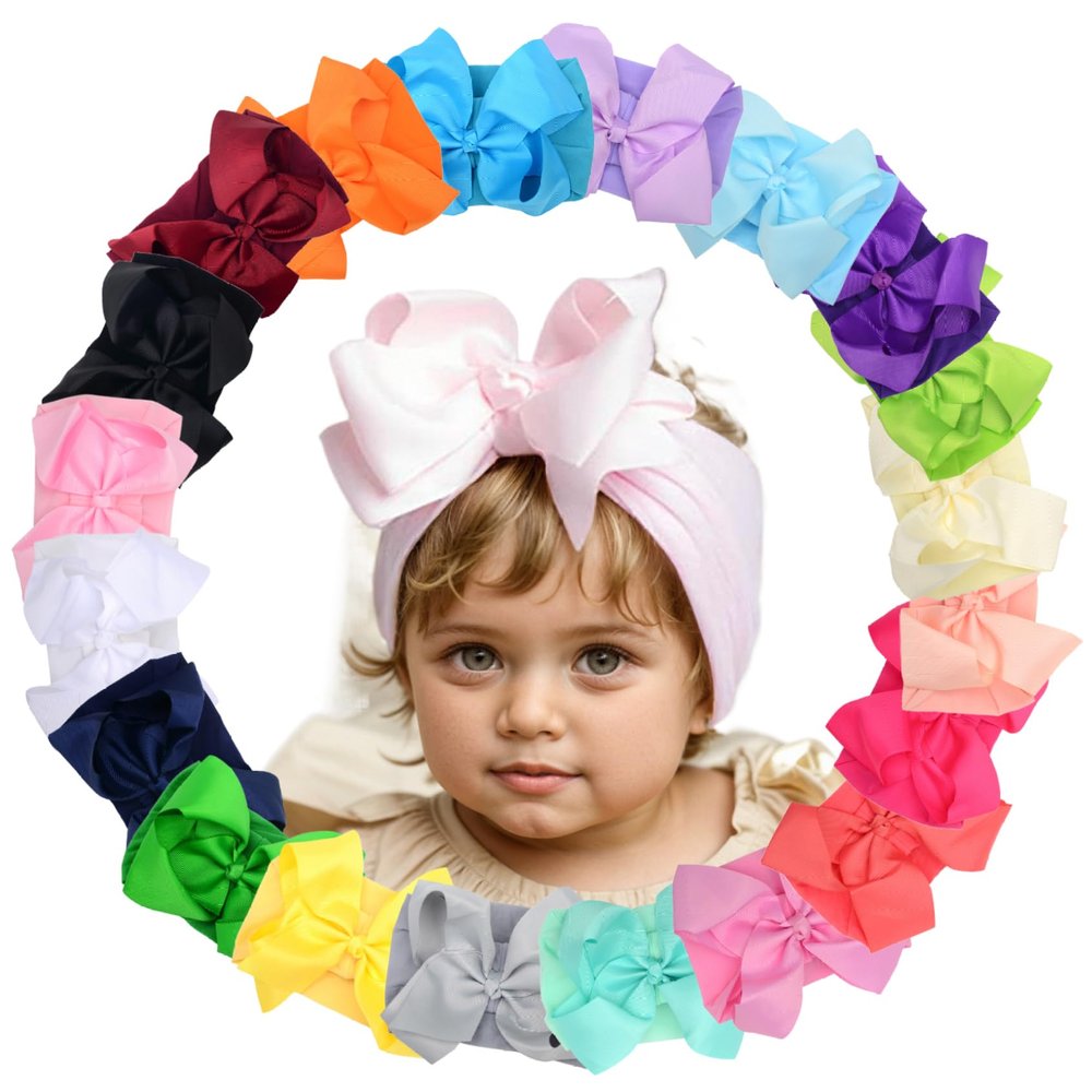 Aetherize Baby Headband Bows 20Pcs Soft Stretchy Baby Girl Headbands 6.3'' Newborn Headbands Head Wrap Hair Bands with Bows Hair Accessories for Infant Toddler Kids Girl And