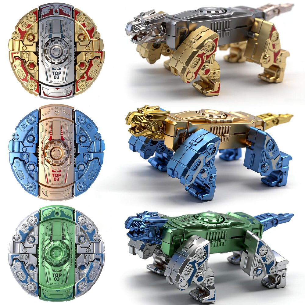 6Pcs Transformable Fidget Spinners, Fingertip Stress Relief Sensory Toys for Kids Teens, Deformable Dinosaur Robot Spinner Fidget Toys for Stocking Stuffers Gifts Classroom Prizes Party Favors