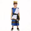 Boys Greek God Costume Set: Robe with classic blue & white color block, golden crown, and arm cuffs. (5-6Y) view 1