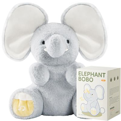 BG-BABYGO Peek A Boo Elephant Toy, Interactive Singing Stuffed Elephant Plush with Moving Ears, Musical Stuffed Animal for Babies and Toddlers, Adorable Baby Toy with Gift Box