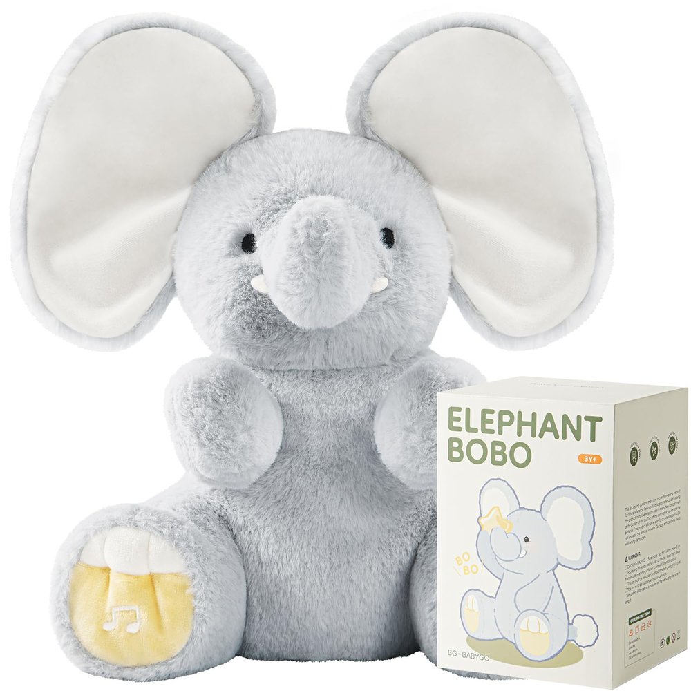 BG-BABYGO Peek A Boo Elephant Toy, Interactive Singing Stuffed Elephant Plush with Moving Ears, Musical Stuffed Animal for Babies and Toddlers, Adorable Baby Toy with Gift Box