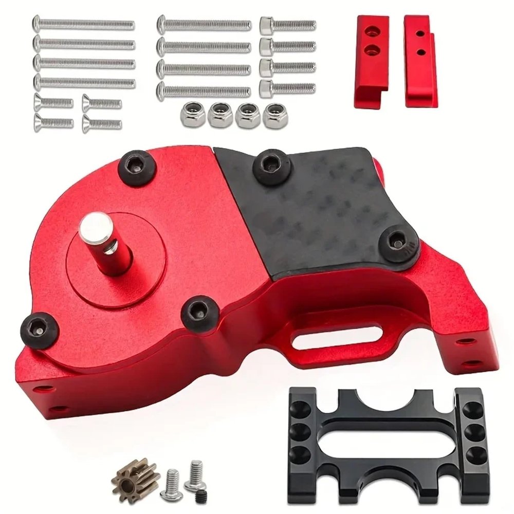 Rc Drift Cars Parts for Axial for SCX10 for LCG for SCX10 II III 1/10 Metal Aluminum Transmission Upgrade Kit Complete Gearbox Assembly RC Parts(Red)