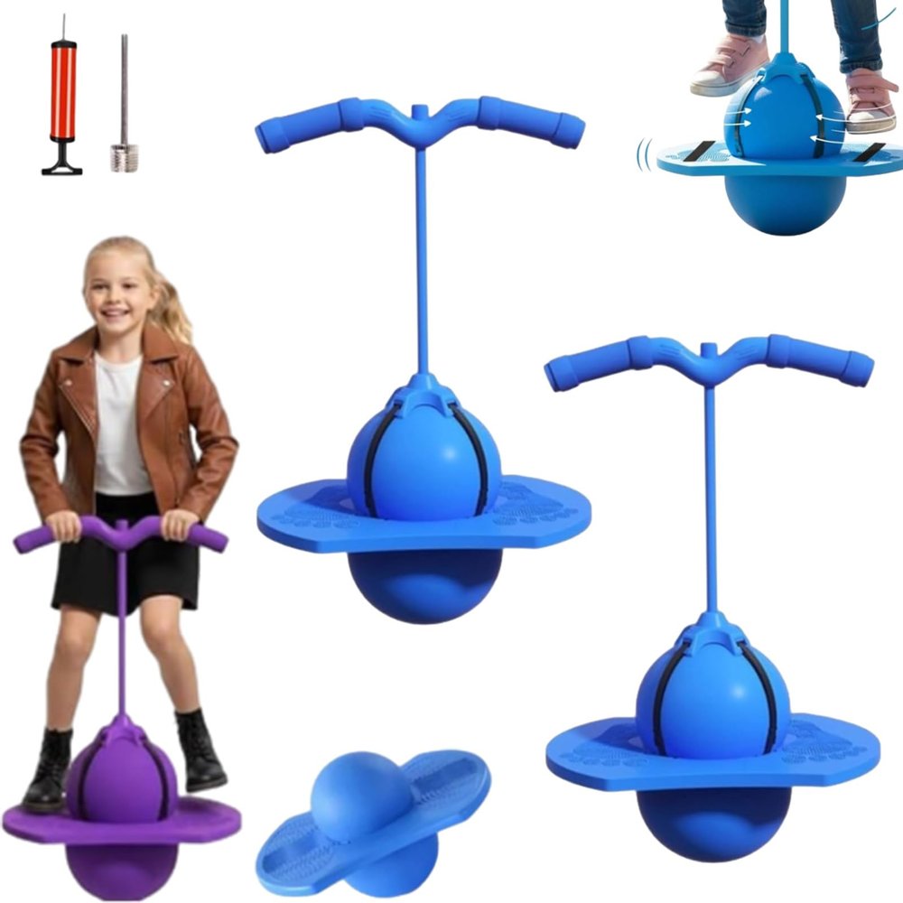 Balance Jumping Ball, Pogo Ball with Handle and Pump, Pogo Jumper Balance Trainer for Kids Adults, Indoor Outdoor Fitness Coordination Exercise Toy Fun Sports