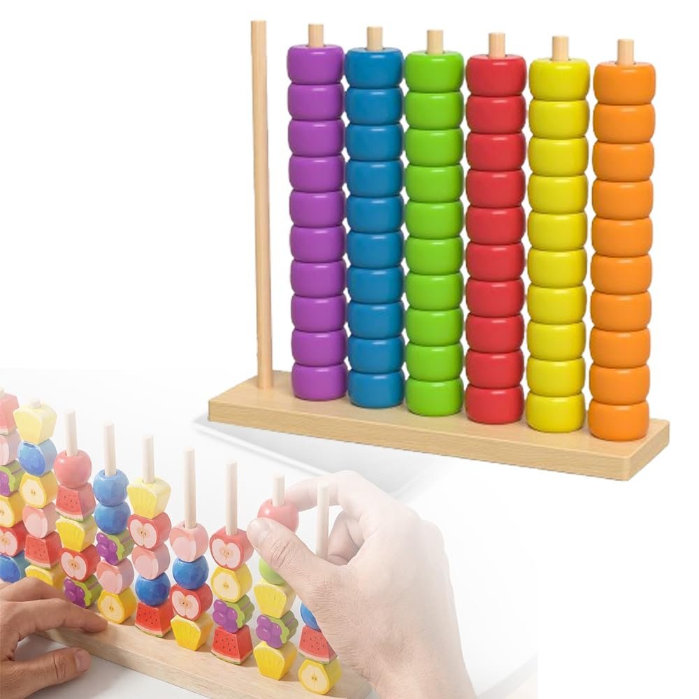 AIIONP Color Matching Stacking Puzzle Game, Wooden Color Match Challenge Game, Interactive Tabletop Board Game for Two Players, Family Game, Travel Stacking Rings Game (Colorful D)