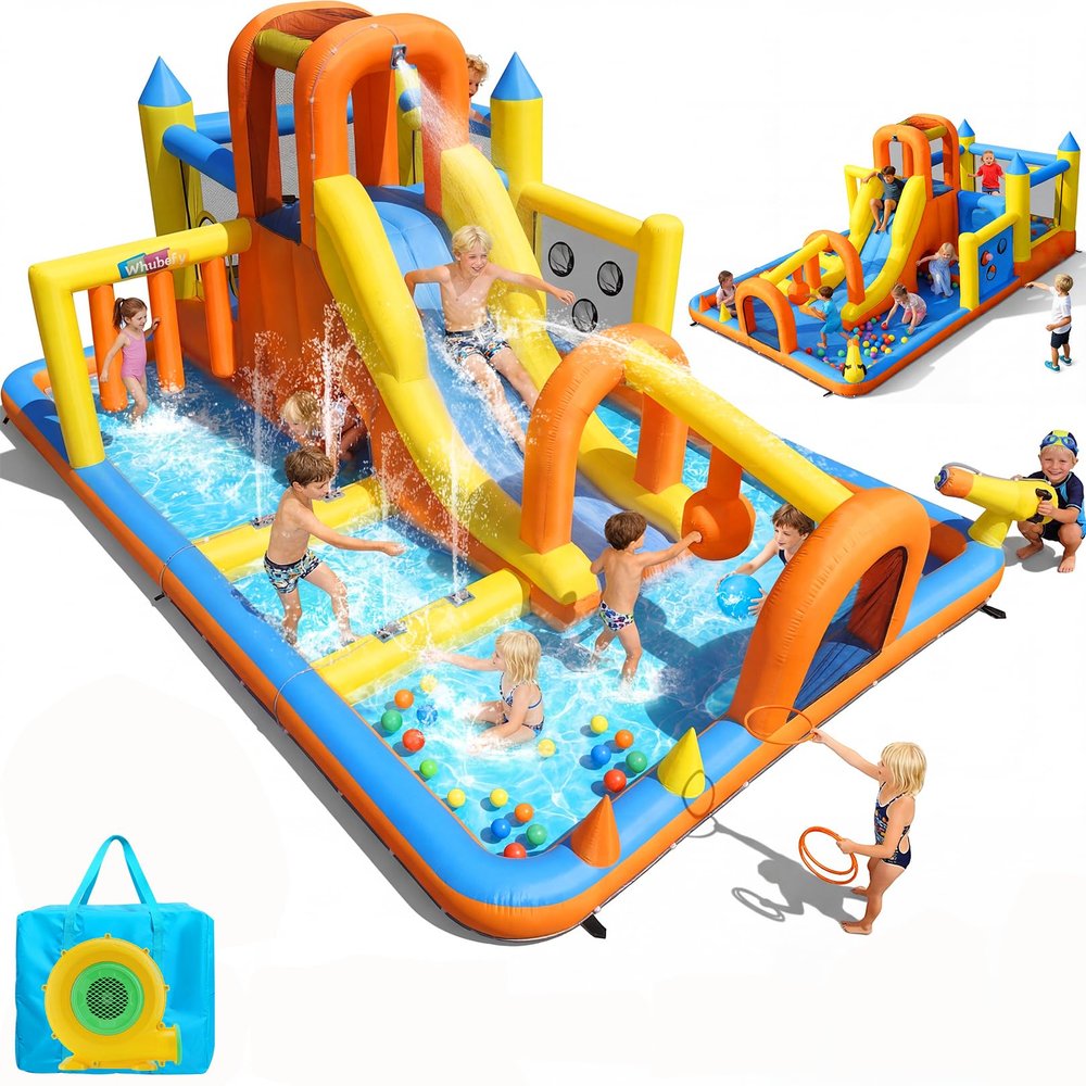 AKEYDIY Inflatable Water Slide Bounce House for Kids 3-12, 15FT Mega Water Slide Park w/Long Slide, Obstacle Course, Jumping, Pool, Hoop, Water Cannon, Backyard Blow Up Waterslide (Obstacle Splash)