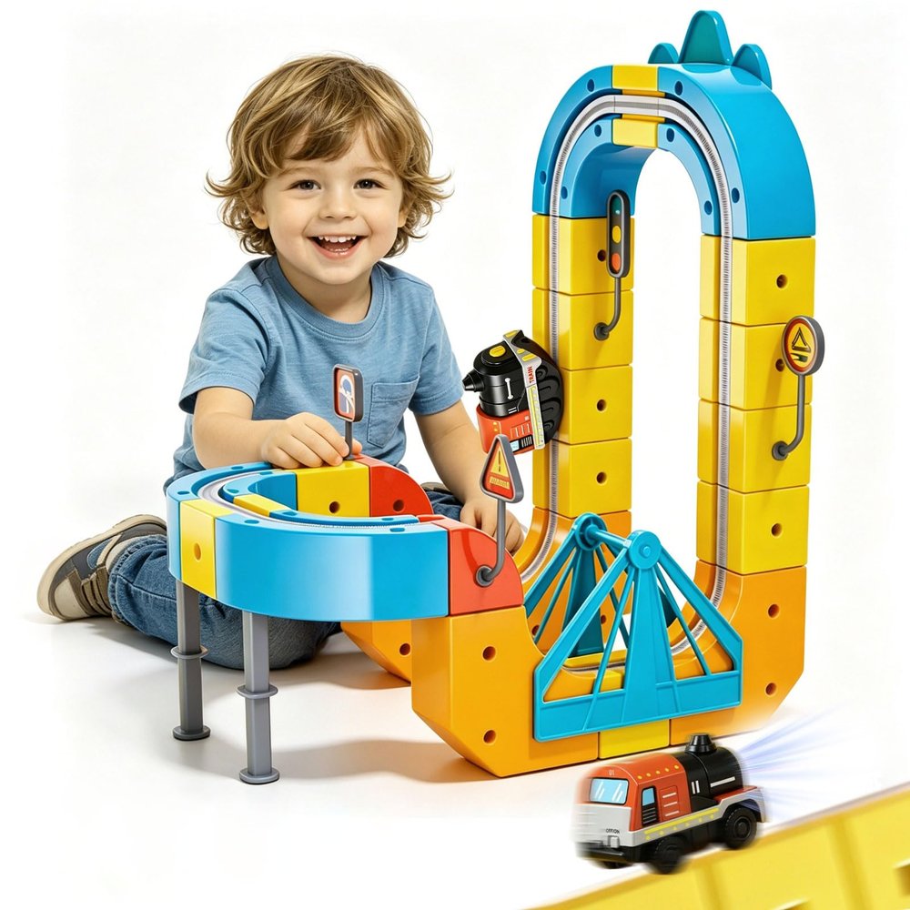 klick Rail Electric Train Set for Kids, Anti-Gravity Infinity Racer 3D Magical Tracks, DIY STEM Train Toy for Boys Girls 3-5 4-8, Building Blocks with Flexible Car Track for Toddlers Birthday Gift