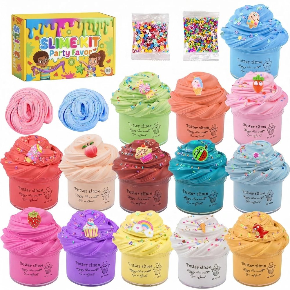 14 Pack Mini Butter Slime Kit, Soft Non-Sticky DIY Slime Toys, Stress Relief Sensory Toys, Perfect for Party Favors, Birthday Gifts & Classroom Rewards for Kids Girls Boys