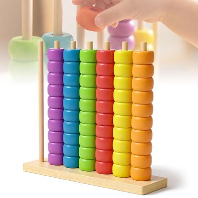 Color Matching Stacking Puzzle Game, 2026 New Wooden Color Match Challenge Game Fast Color Stack Challenge Ring Stack Puzzle with Rings and Racks, Tabletop Brain Teaser for Friend Family (1pcs)