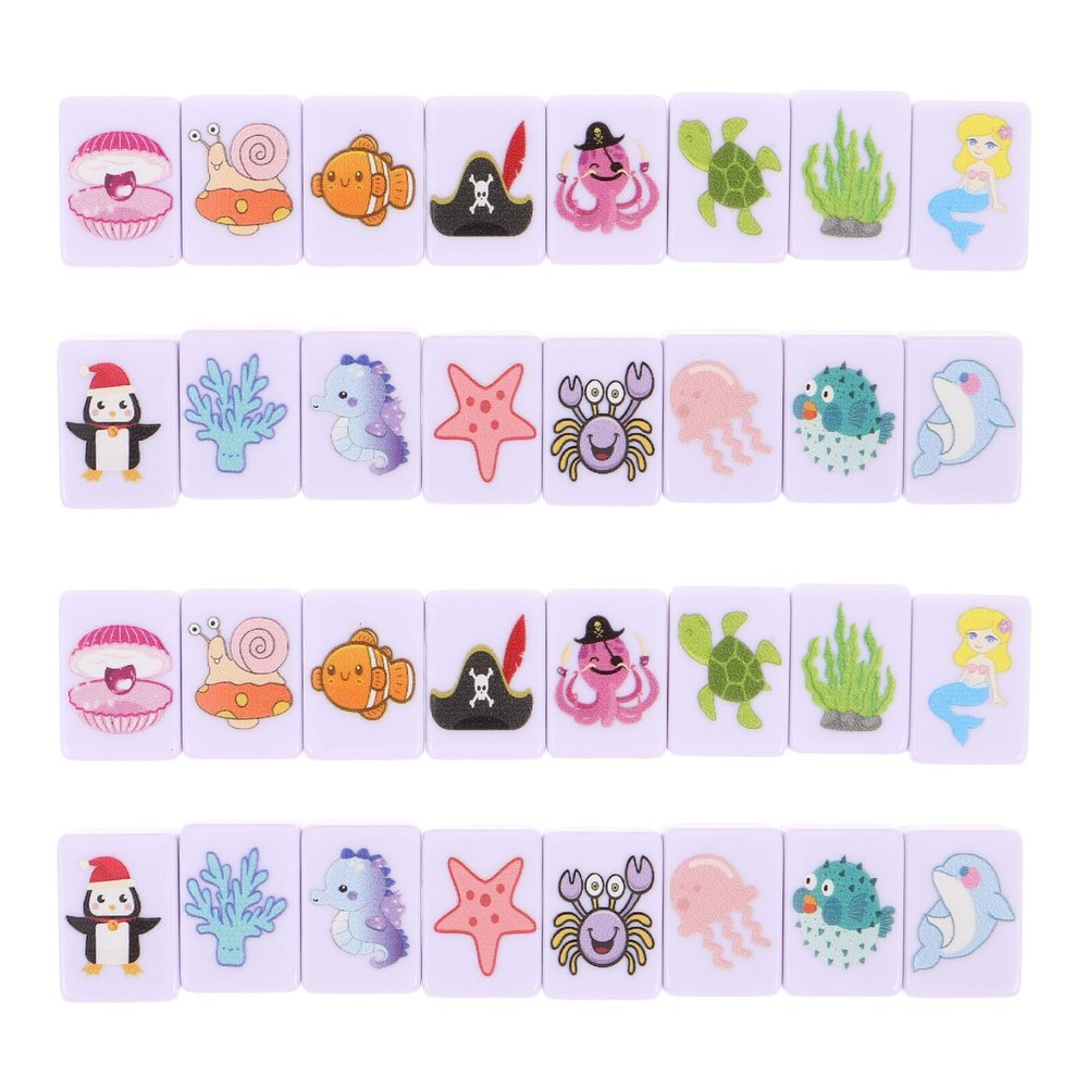 Abaodam Ocean Animal Mahjong Tiles Set for 2 Players, Portable 48-Block Marine Creature Tile Game, Holiday Party for Family and Friends, Coastal Adventure Theme