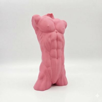 Muscular Man Bodybuilder Bust Statue, Decorative Figurine, Black, Available in Any Color (Pink, 8 inch)