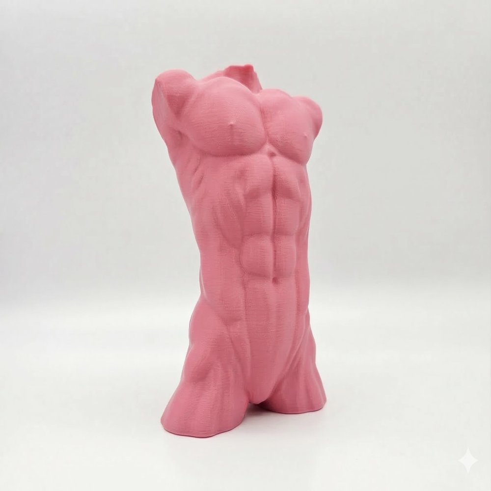 Muscular Man Bodybuilder Bust Statue, Decorative Figurine, Black, Available in Any Color (Pink, 8 inch)