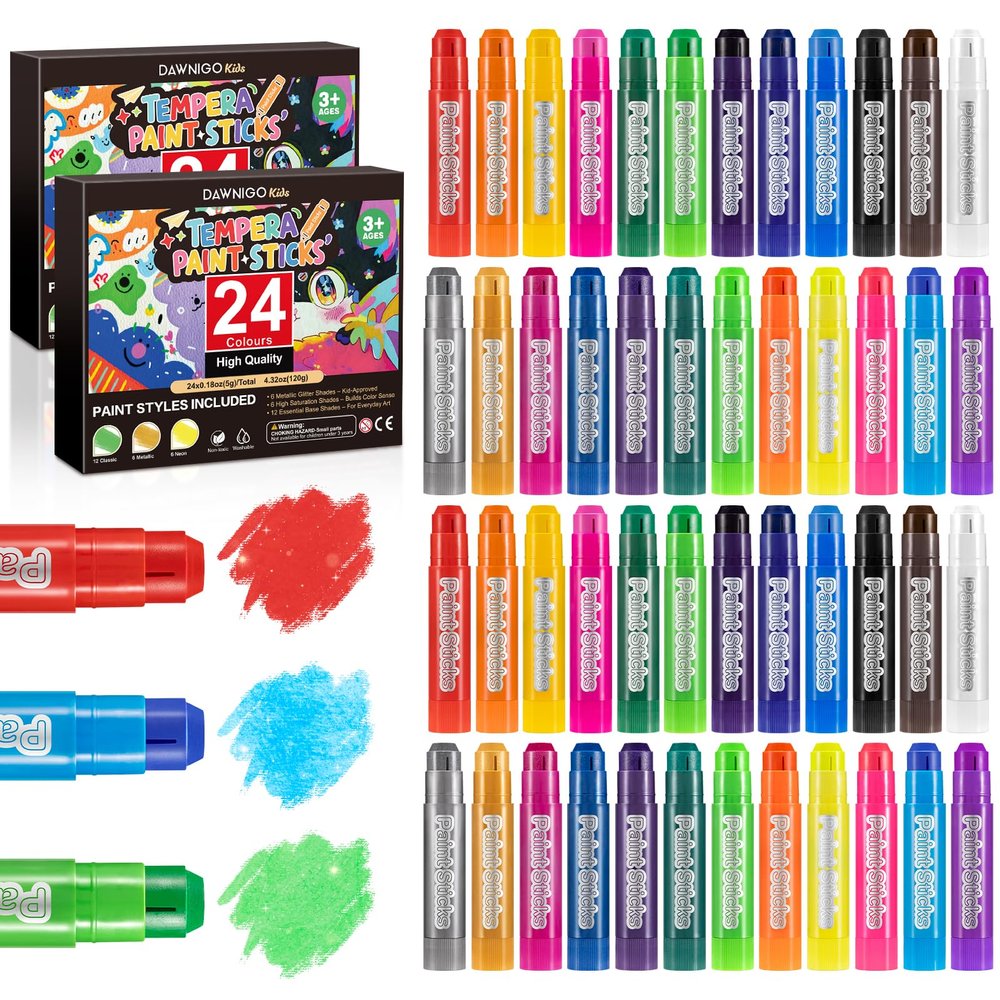 48 Pack Tempera Paint Sticks,24 Colors Washable Paint Sticks for Kids,Non-Toxic,90s Quick Drying, Allergen Free and High Coverage Solid Tempera Paint Stick,Ideal Gifts for Kids and Toddlers