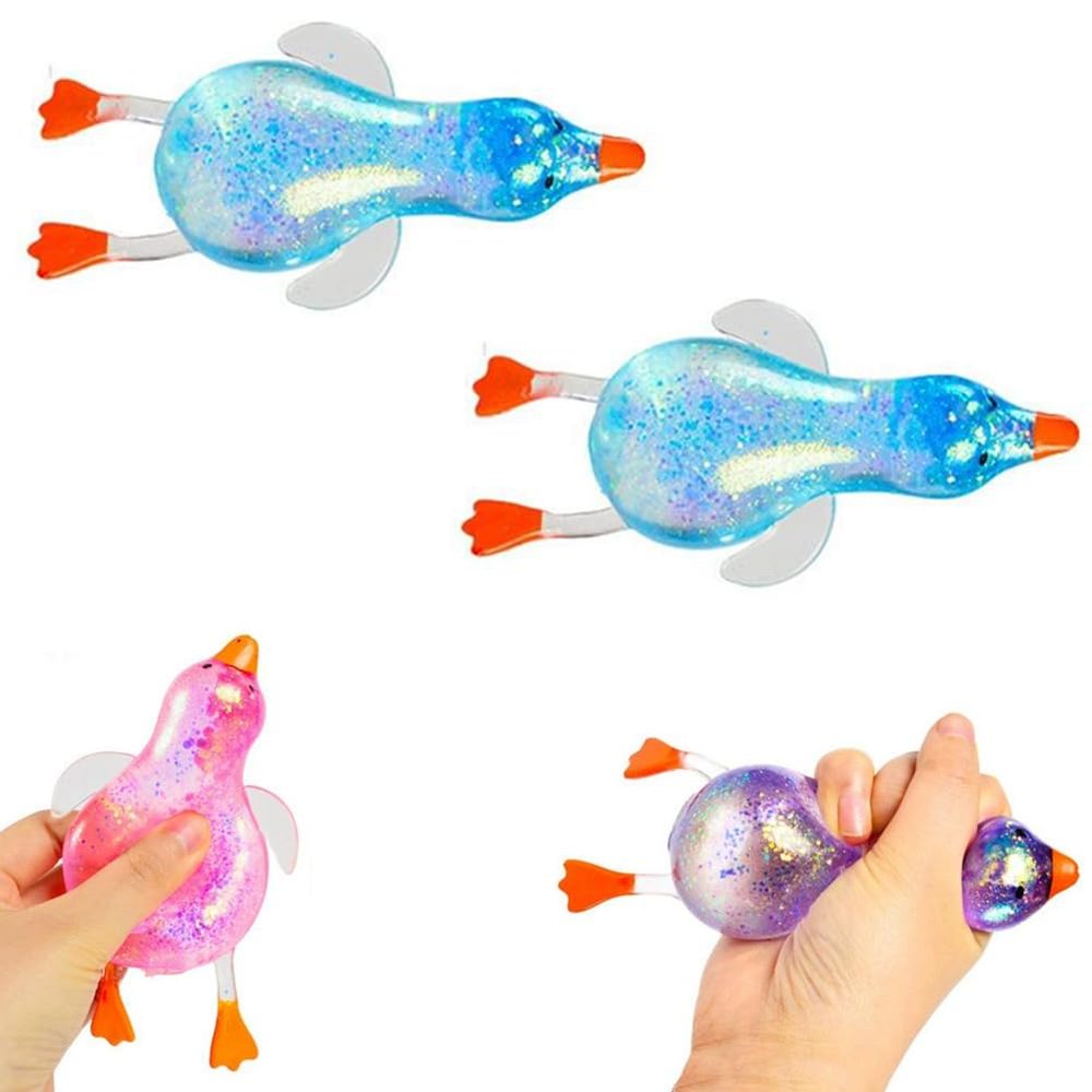 1Pcs Glitter Duck Squeezes,Soft Cute Stress Relief Ball for Adults & Teens,Fun Decompression Duck Squishies Gift for Office Desk Party Favors Easter Basket Stuffer (Blue, 2Pcs)