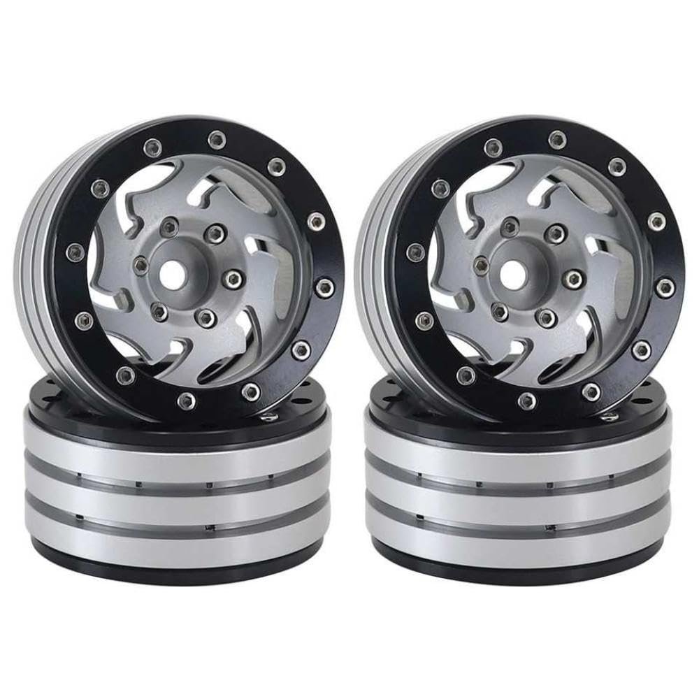 4PCS 1.9" Metal Beadlock Wheel Hubs with Hole Design Compatible with, TRX6, Yikong, and 1/10 Scale RC Crawlers(Silver)