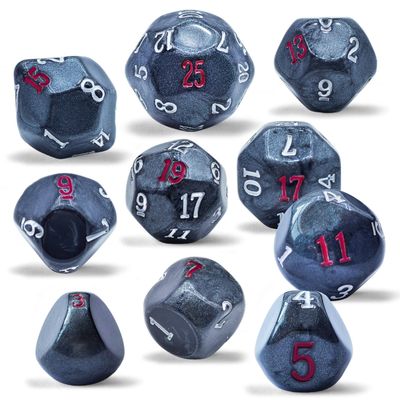 10 Pieces Odd Numbered Polyhedral Dice Set D3-D25, Odd Number Dice D3, D5, D7, D9, D11, D13, D15, D17, D19, D25 for Role Playing Table Games (Marble Black Set)