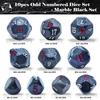 10 Pieces Odd Numbered Polyhedral Dice Set D3-D25, Odd Number Dice D3, D5, D7, D9, D11, D13, D15, D17, D19, D25 for Role Playing Table Games (Marble Black Set) view 2