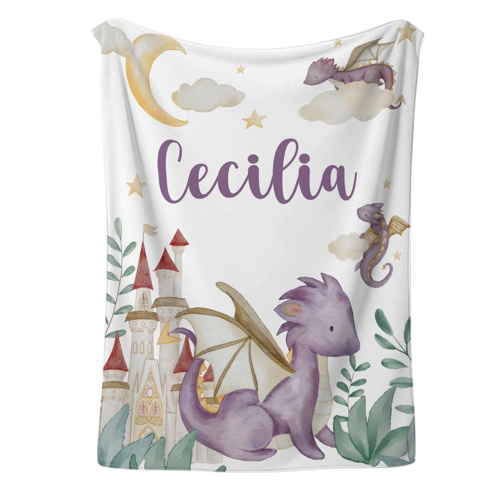 GiftsFourSeasons Personalized Baby Blanket for Girls Boys - Custom Dragon Blanket with Name Stroller Crib Decor - Swaddle Throw for Toddlers Infants Newborns Nursery - 30"x40"-Toddlers/Pets Size