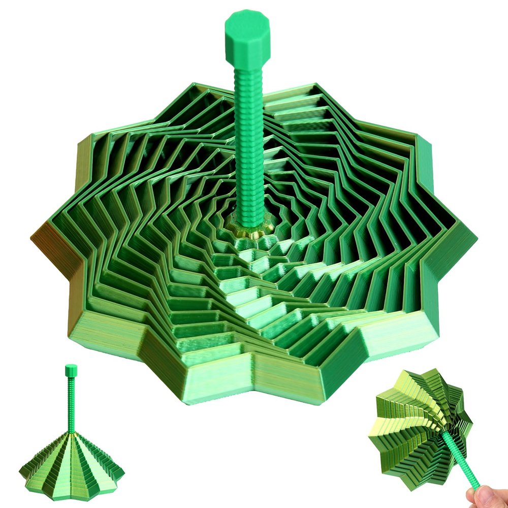 3D Printed Star Easter Fidget Toys Adults Teen with Detachable Handle, Dual Motion Sensory Toys with Auditory Feedback,Color-Changing Spiral for Stress Relief and Focus (Yellow-Green)
